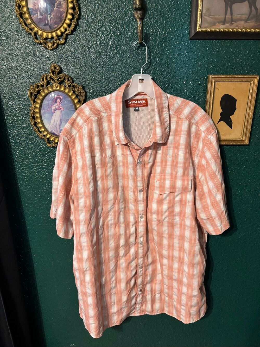 Simms Fishing Lightweight XXL Wicking Fishing Hiking Button Front Short Sleeve S